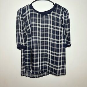 a new day Plaid Sheer Blouse - Dark Blue and White